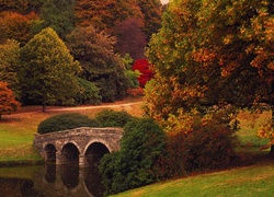 Park, Rzeka, Most, Drzewa, Jesień