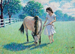 Reprodukcja, Obrazu, Kobieta, Koń, Arthur Sarnoff