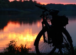 Wieczór, Nad, Jeziorem, Rower