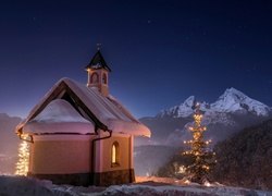 Zima, Góry, Kościół, Noc