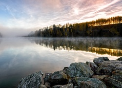 Jezioro, Odbicie, Mgła