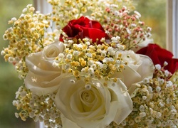 Białe, Czerwone, Kwiaty, Róże
