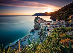 Vernazza, Liguria, Włochy, Morze, Wybrzeże, Zachód Słońca