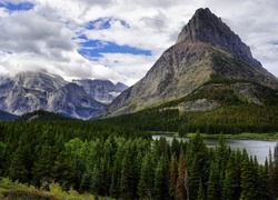 Stany Zjednoczone, Stan Montana,  Park Narodowy Glacier, Góry, Rzeka, Las