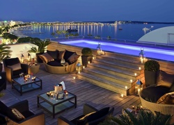 Luksusowy, Hotel, Taras, Basen, Widok, Morze, Cannes, Francja