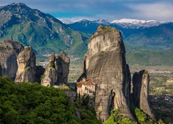 Klasztor, Góry, Skały, Las, Grecja