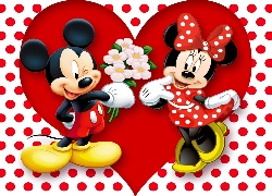 Minnie, Mickey, Rysunek, Disney, Miłość, Serce, Dla Dzieci