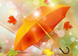 Jesień, Parasol, Liście, Grafika 2D