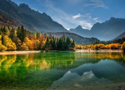 Jezioro, Góry, Lasy, Jesień, Słowenia