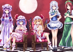 Touhou, Koakuma, Patchouli Knowledge, Remilia Scarlet, Flandre Scarlet, Izayoi Sakuya, Hong Meiling