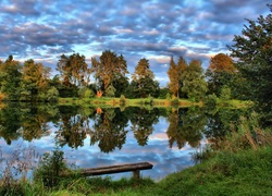 Las, Jezioro, Chmury, Ławka