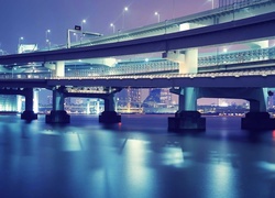 Most, Tokio, Miasto, Nocą, Rzeka, Japonia