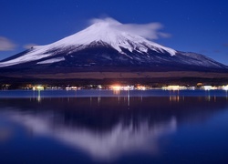 Góra, Fuji, Japonia, Jezioro, Noc