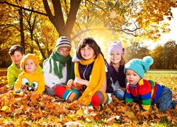 Jesień, Park, Dzieci, Liście
