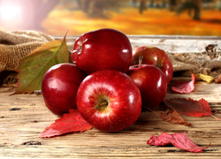 Czerwone, Jabłka, Liście, Jesień