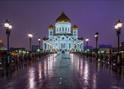 Miasto, Nocą, Moskwa, Most, Latarnie ,Budynek