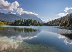 Jezioro, Góry, Lasy, Chmury