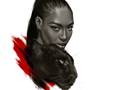 Ciemnoskóra, Kobieta, Puma, Rysunek, Naomi Campbell