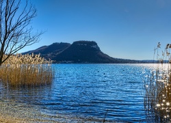 Jezioro, Suche, Trawy, Wzgórza