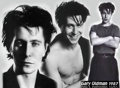 Gary Oldman,ciemne włosy, uśmiech