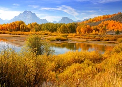 Jesień, Rzeka, Rozlewisko, Roślinność, Góry