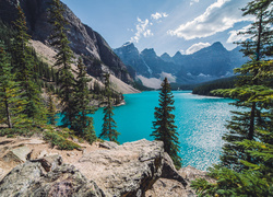 Kanada, Park Narodowy Banff, Góry, Las, Jezioro Moraine Lake