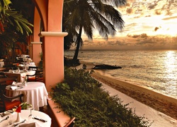Hotelowa Restauracja, Morze, Plaża, Poranek, Wschód Słońca