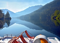 Jezioro, Las, Odbicie, Rower, Wodny