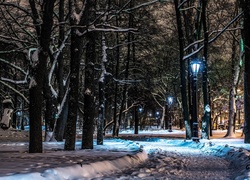 Rosja, Sankt, Petersburg,Park, Nocą, Alejka Latarnie