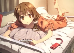 Dziewczyna, Łóżko, Telefon, Anime
