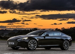 Aston Martin, Rapide, Droga, Chmury, Pomarańczowe, Niebo