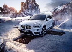 Białe, BMW, X1, 2016, Zima