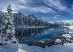 Jezioro, Góry, Lasy, Zima