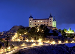 Hiszpania, Sewilla, Domy, Noc, Światła, Pałac Królewski Alcazar