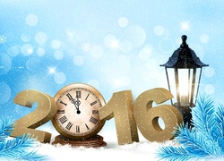 Zegar, Lampion, Gałązki, 2016