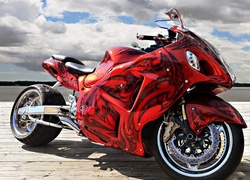 Czerwony, Motocykl, Chmury