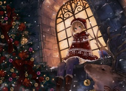 Dziewczyna, Choinka, Święta, Anime