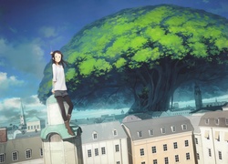 Dziewczyna, Miasto, Drzewo, Anime