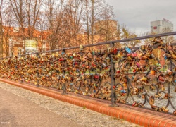 Gdańsk, Most Miłości, Balustrada, Kłódki, HDR