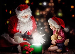 Świąteczne, Mikołaj, Prezent, Dziecko