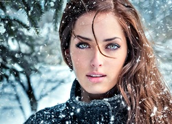 Piękna, Kobieta, Zima, Śnieg