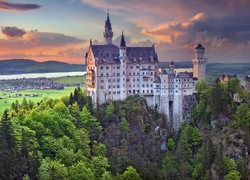 Niemcy, Bawaria, Zamek Neuschwanstein, Lasy, Góry