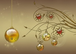 Świąteczna, Grafika, Złote, Ornamenty, Bombki