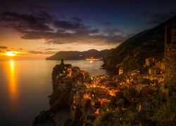 Vernazza, Cinque Terre, Włochy, Wybrzeże, Zachód Słońca