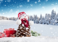 Bałwan, Prezenty, Śnieg, Drzewa Świąteczne