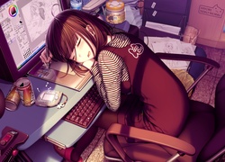 Dziewczyna, Komputer, Tablet graficzny, Anime