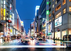 Japonia, Tokio, Ulica, Budynki, Samochody, Ludzie