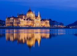 Węgry, Budapeszt, Pałac , Rzeka, Odbicie, Miasto, Nocą
