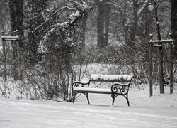 Zima, Ławka, Śnieg, Park