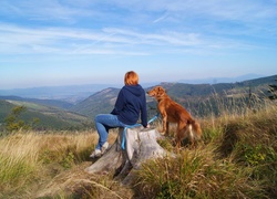 Góry, Kobieta, Pies, Krajobraz